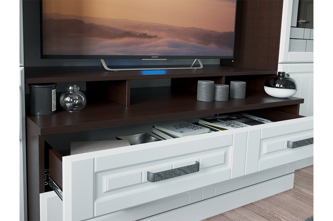 Модульная гостиная Рейна венге / белое дерево