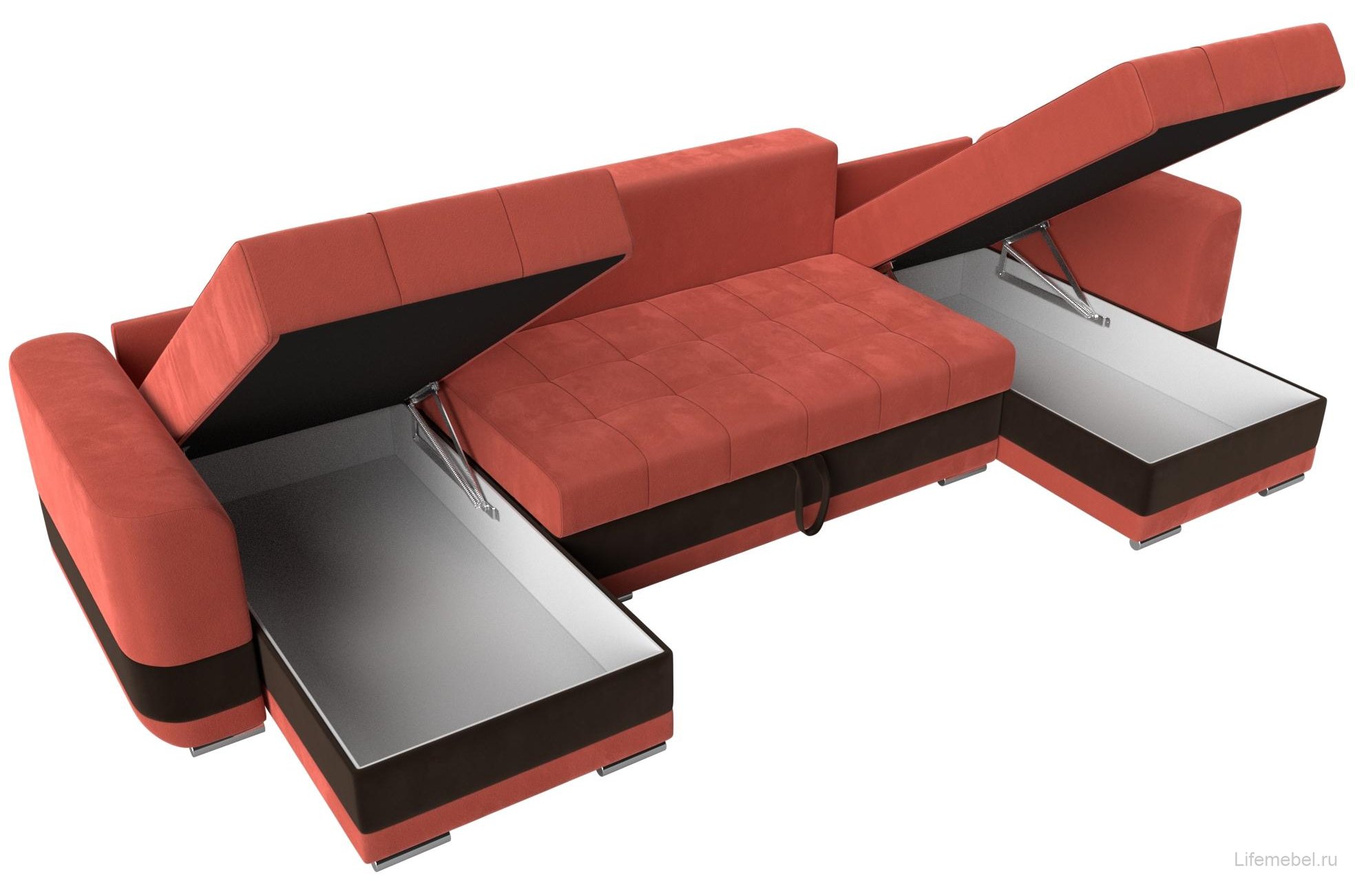 Диван Честер коралловый / коричневый микровельвет