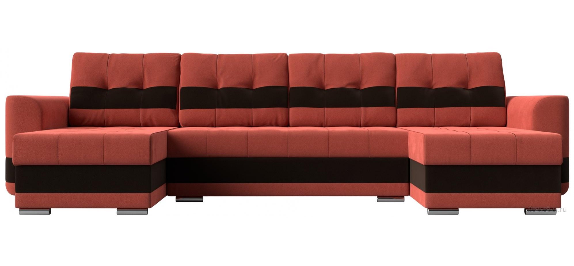 Диван Честер коралловый / коричневый микровельвет