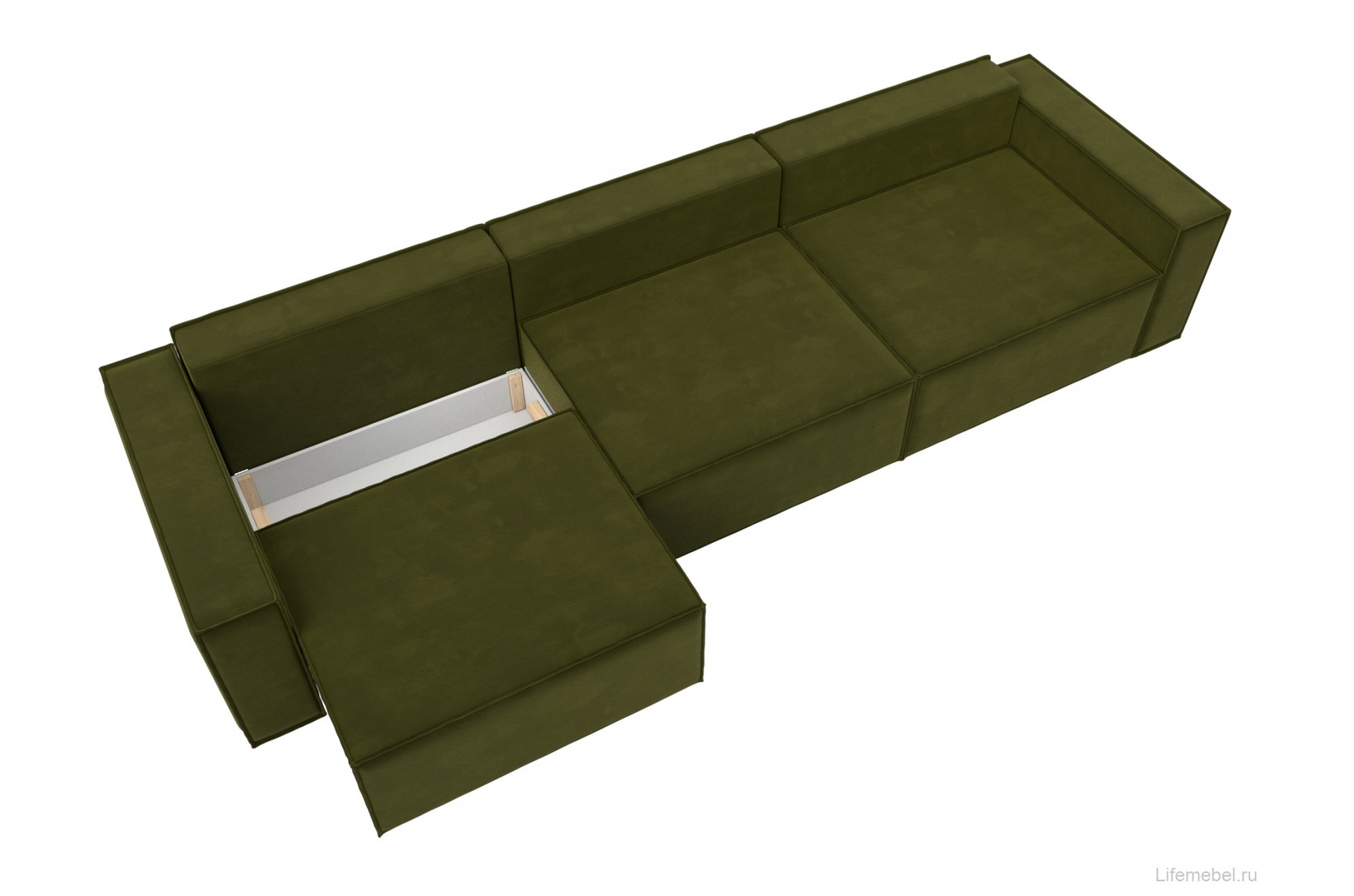 Диван Куба лонг зеленый микровельвет