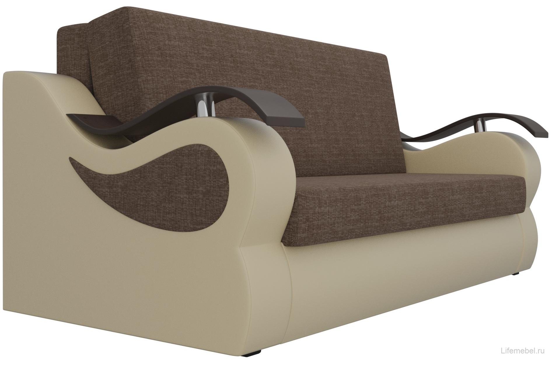Диван Меркурий прямой рогожка коричневый / эко кожа бежевый со спальным местом 160 см