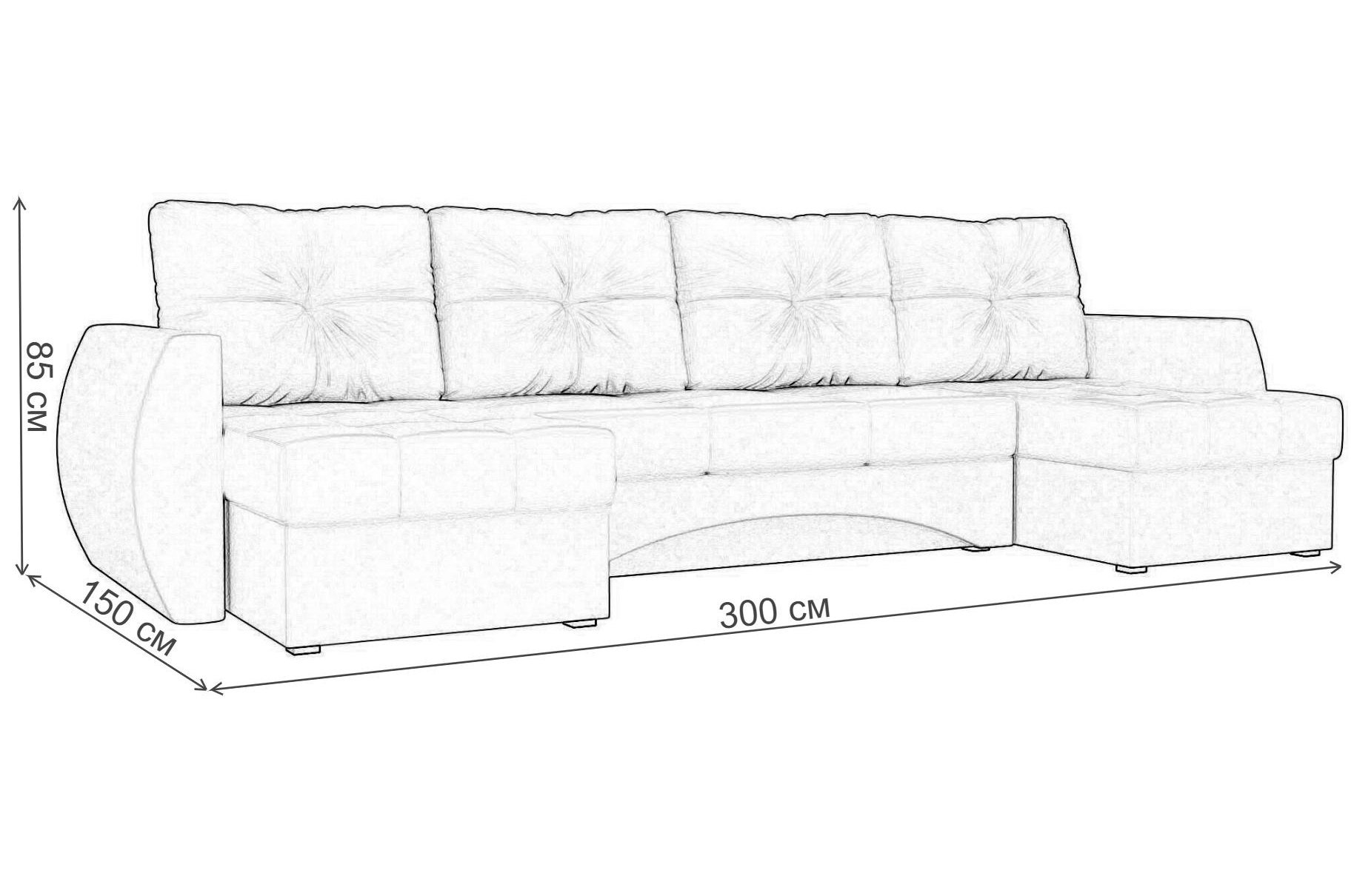 Диван Сатурн микровельвет бежевый / коричневый П-образный
