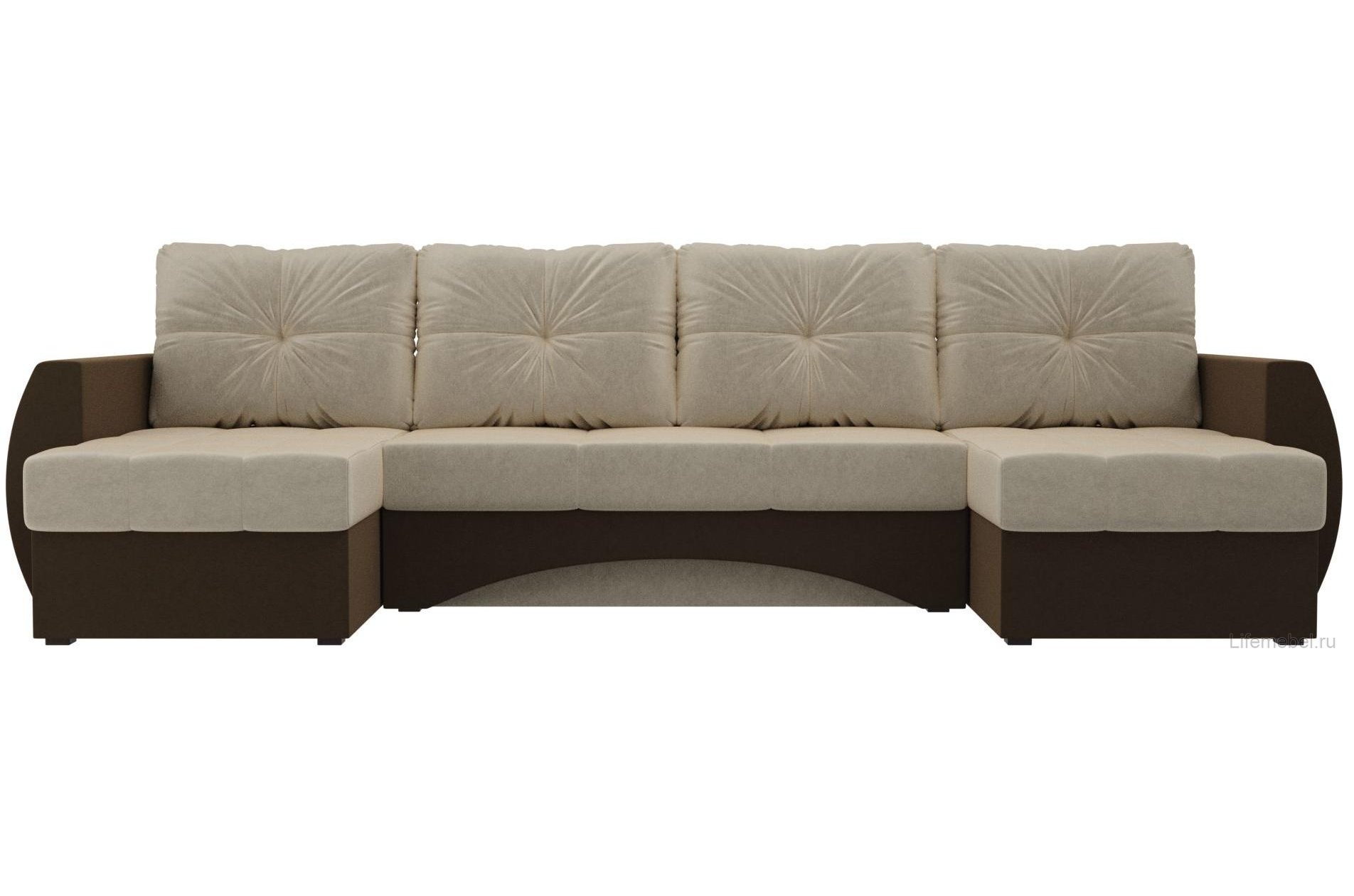 Диван Сатурн микровельвет бежевый / коричневый П-образный