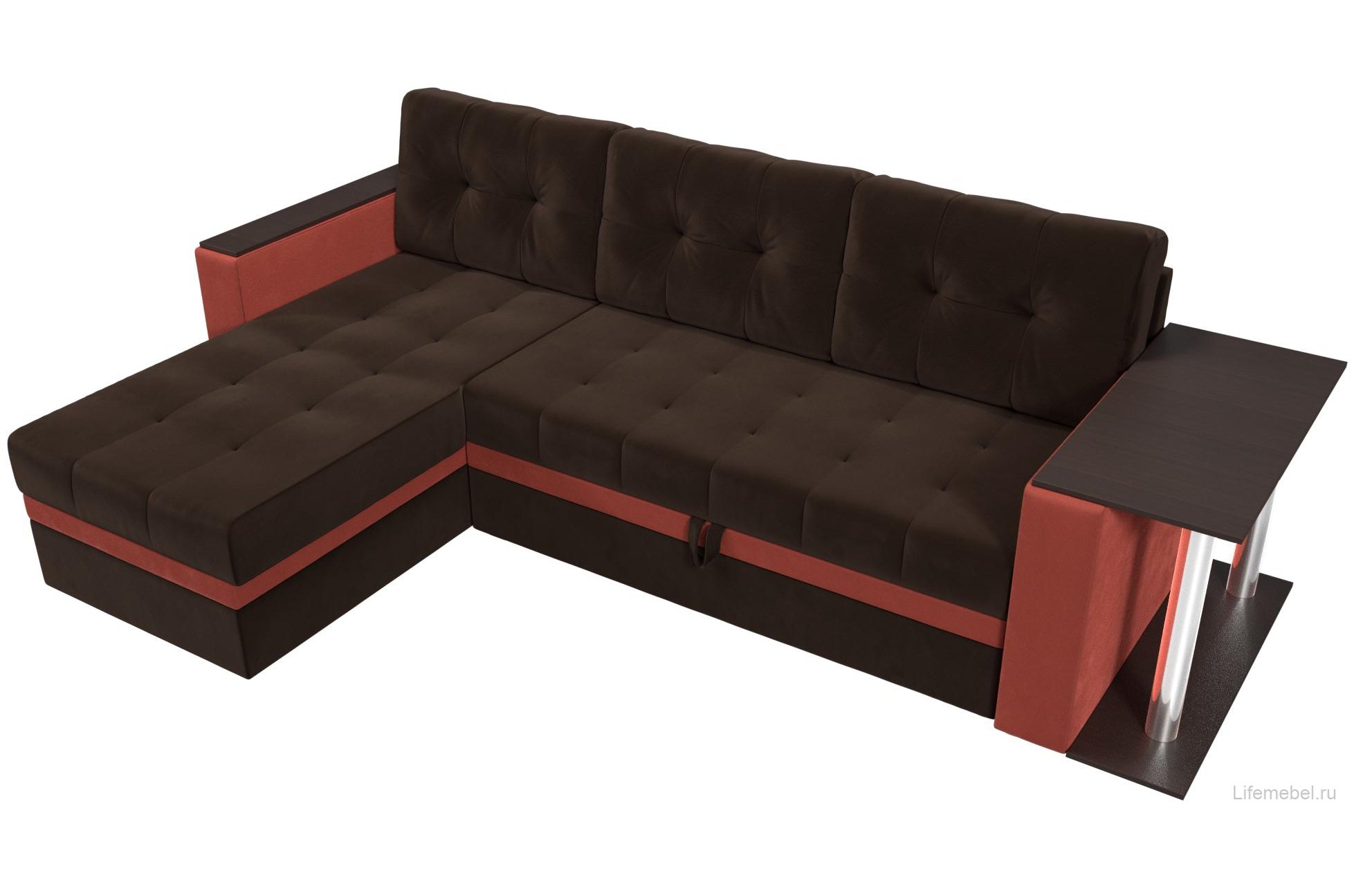 Диван угловой Атланта М левый коричневый / коралловый микровельвет