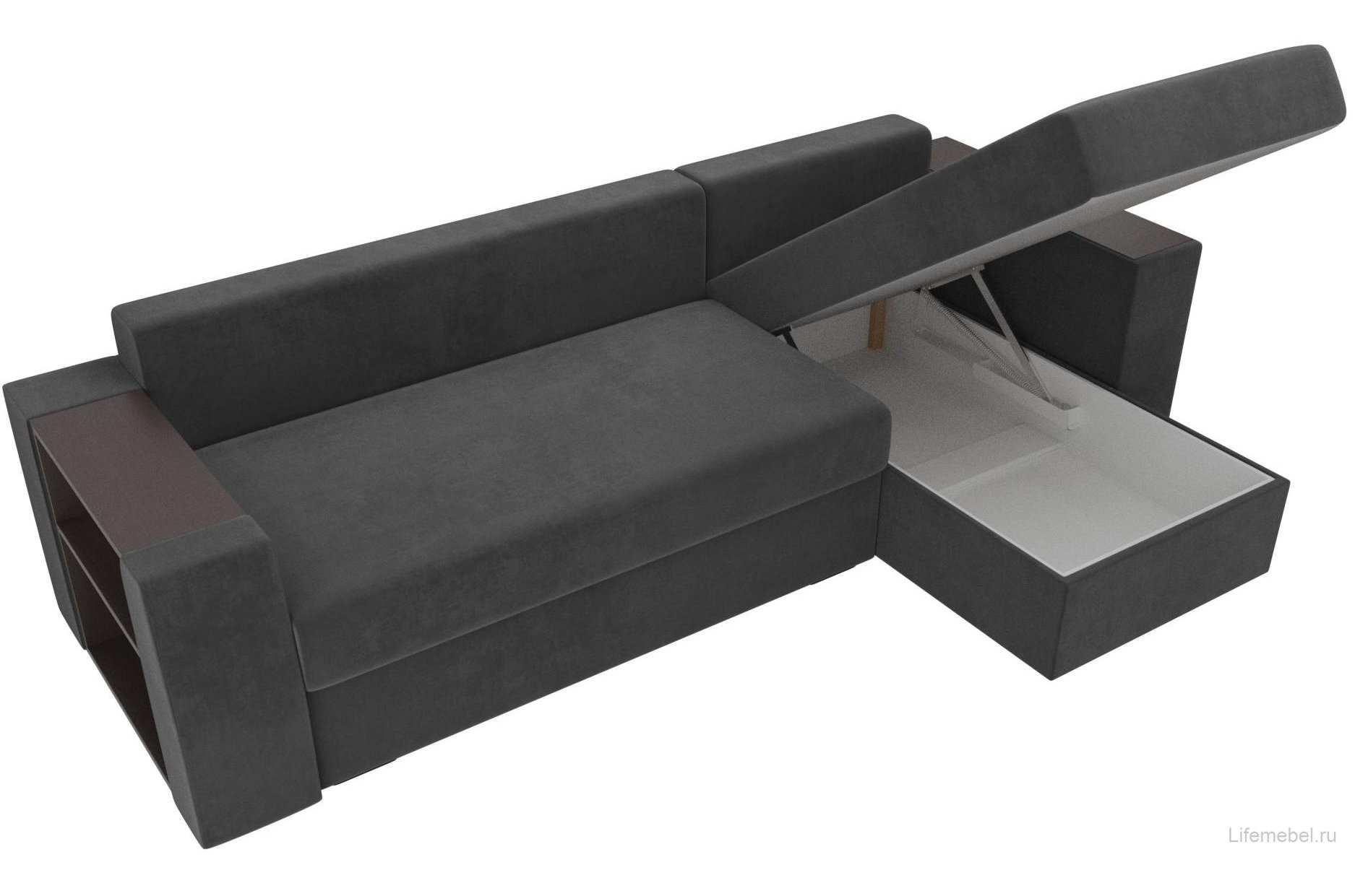 Диван угловой Эридан правый серый велюр