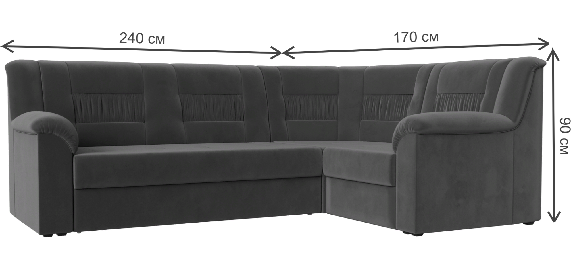 Диван угловой Карелия правый серый велюр