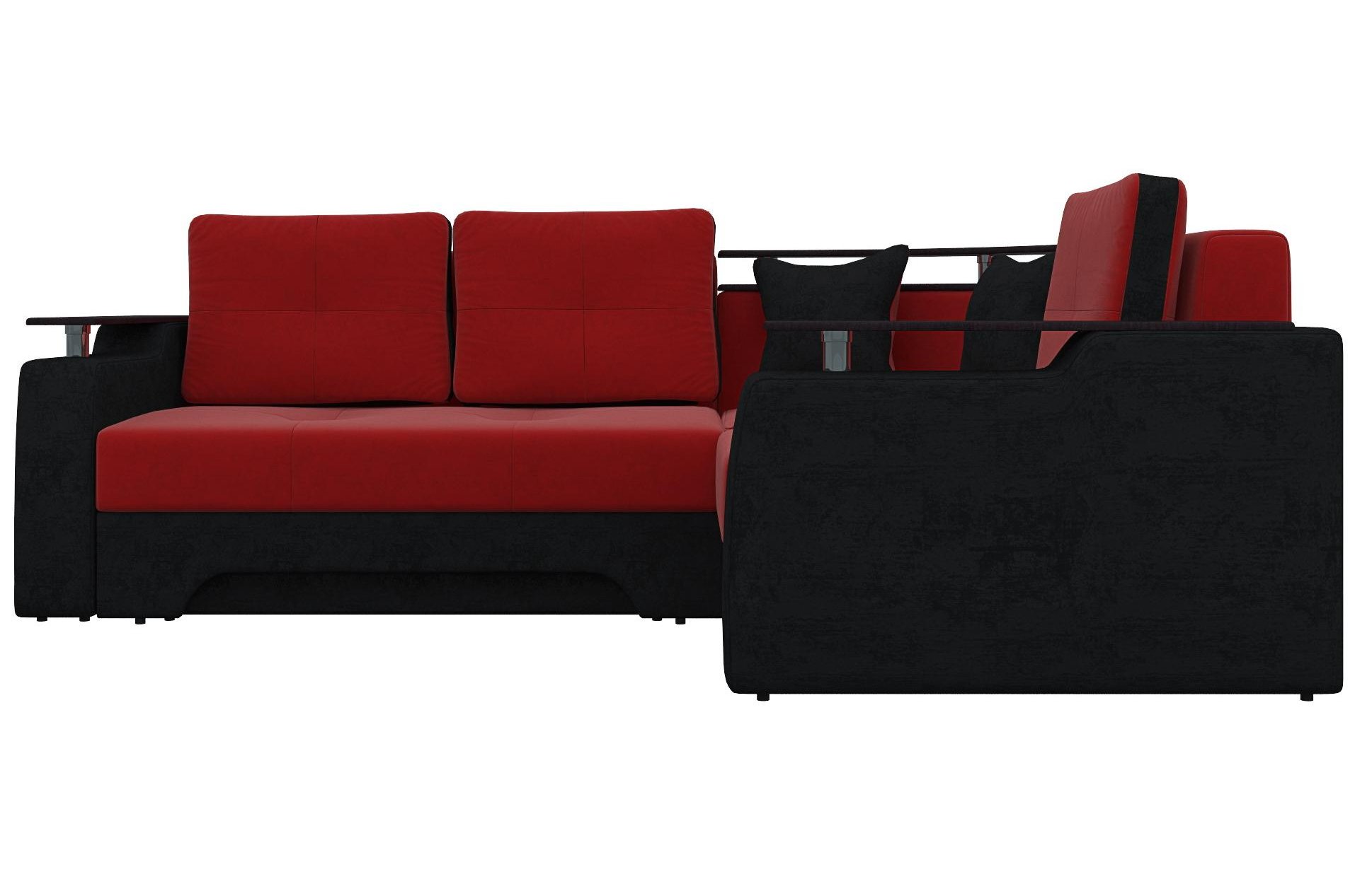Диван угловой Комфорт микровельвет красный / черный (09/12) правый