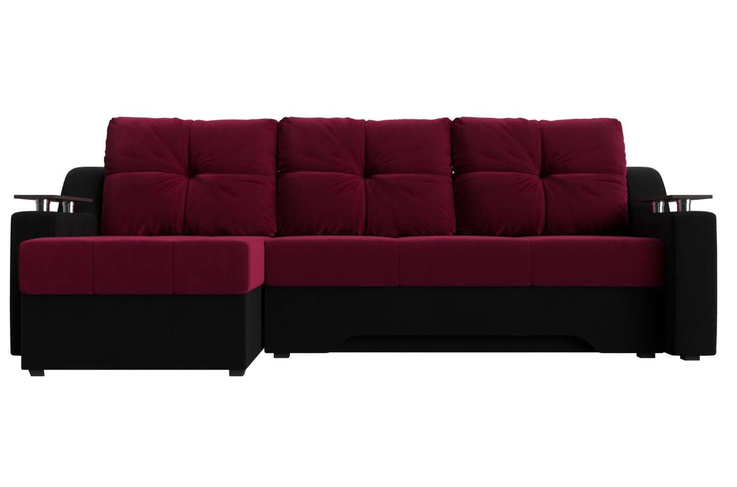 Диван угловой Сенатор НПБ микровельвет красный / черный левый