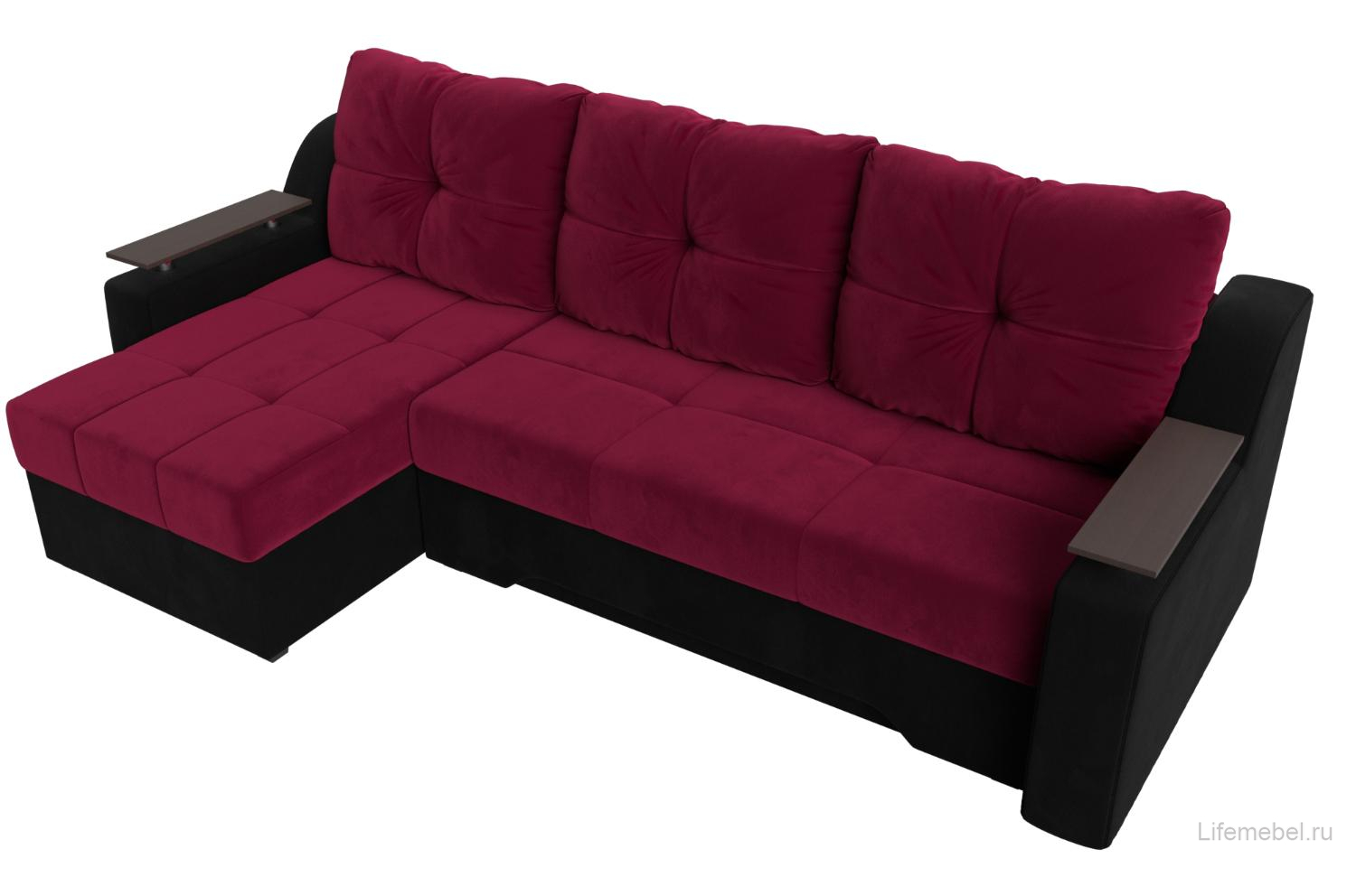 Диван угловой Сенатор НПБ микровельвет красный / черный левый