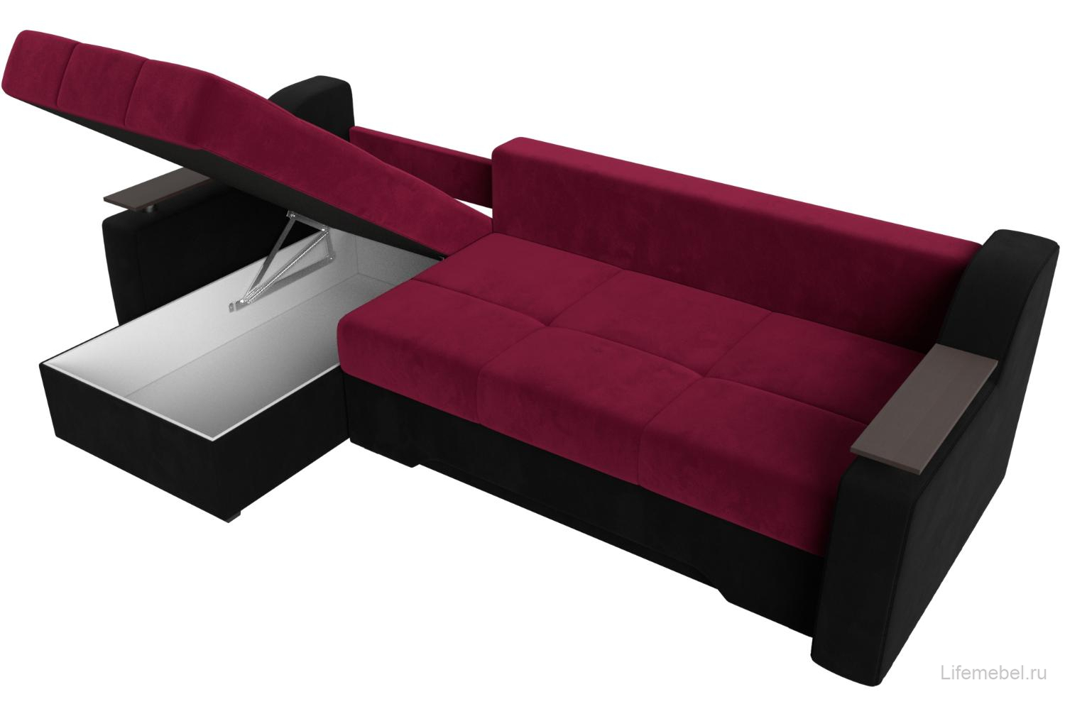 Диван угловой Сенатор НПБ микровельвет красный / черный левый