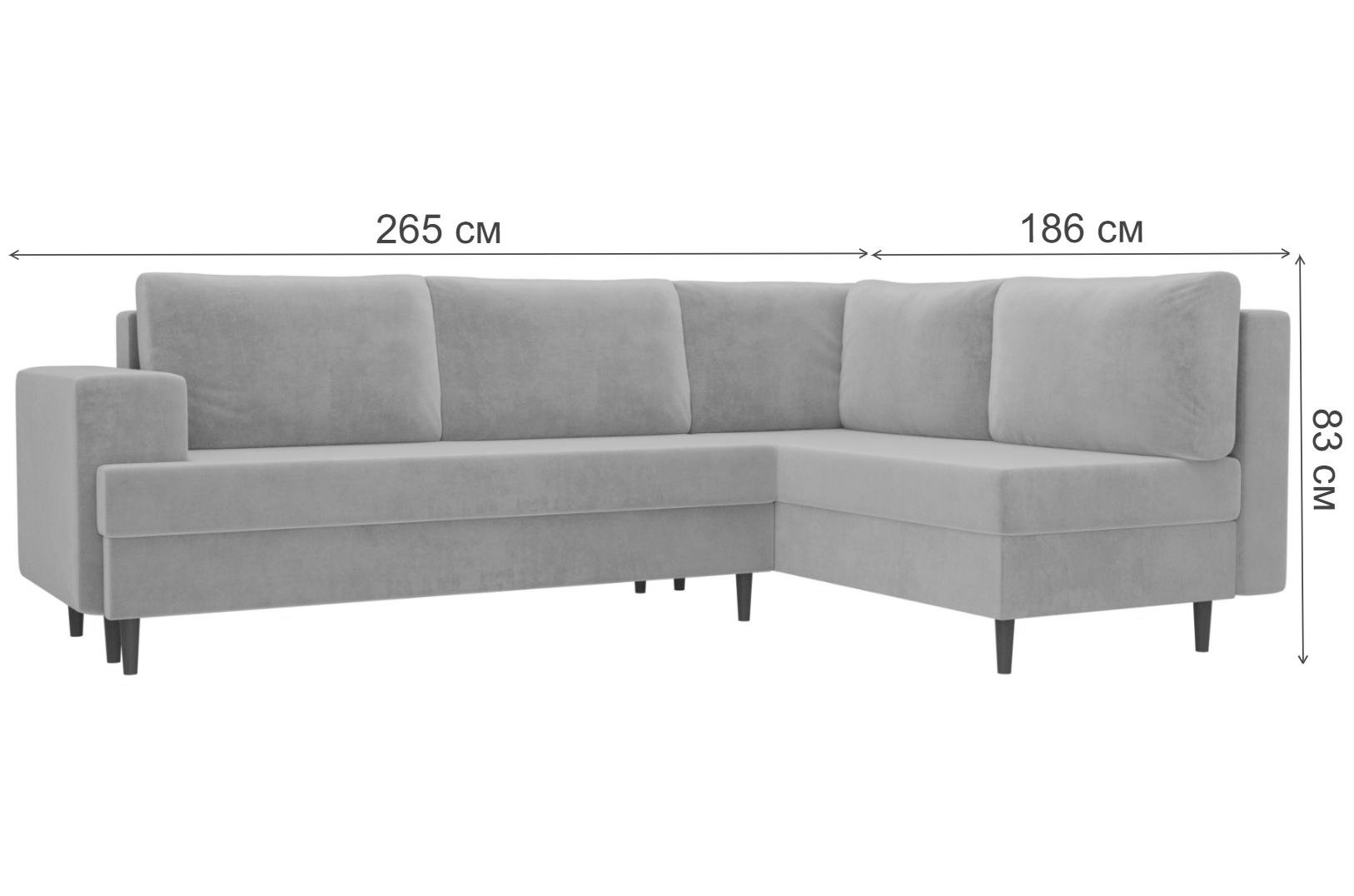 Диван угловой Сильвана велюр MR серый правый