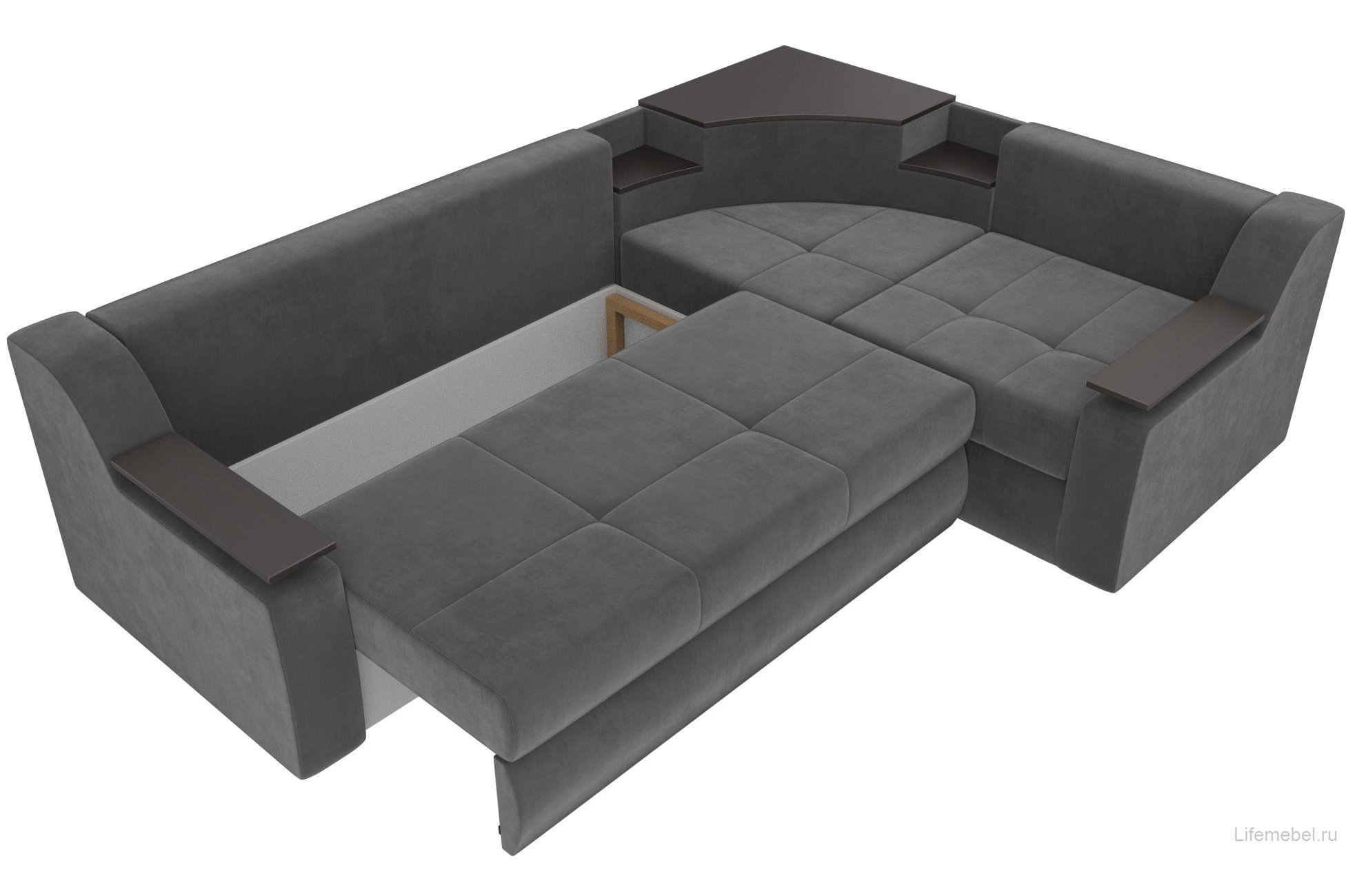 Диван угловой Тесей правый велюр серый