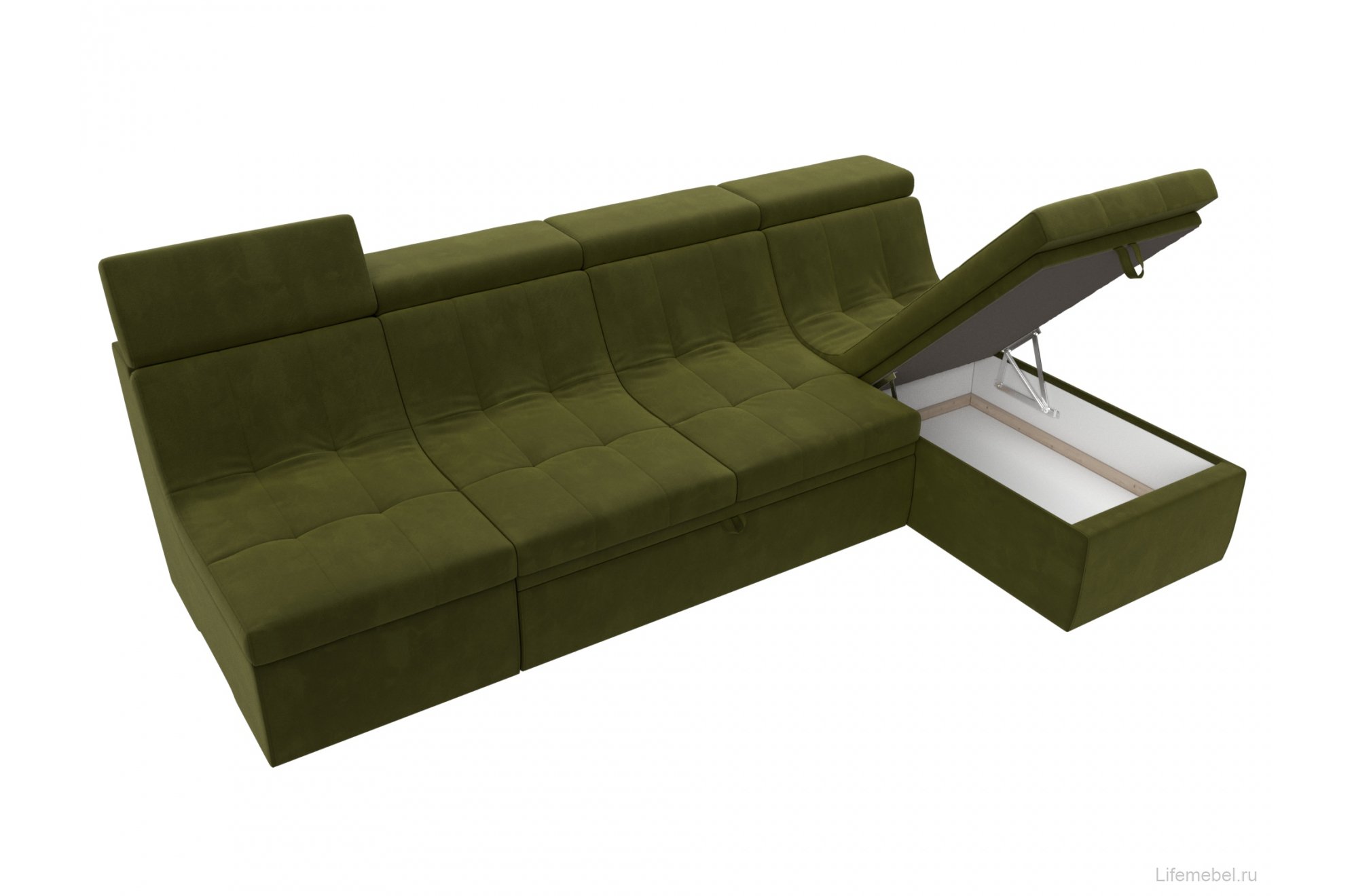 Модульный диван угловой Холидей Люкс правый зеленый микровельвет
