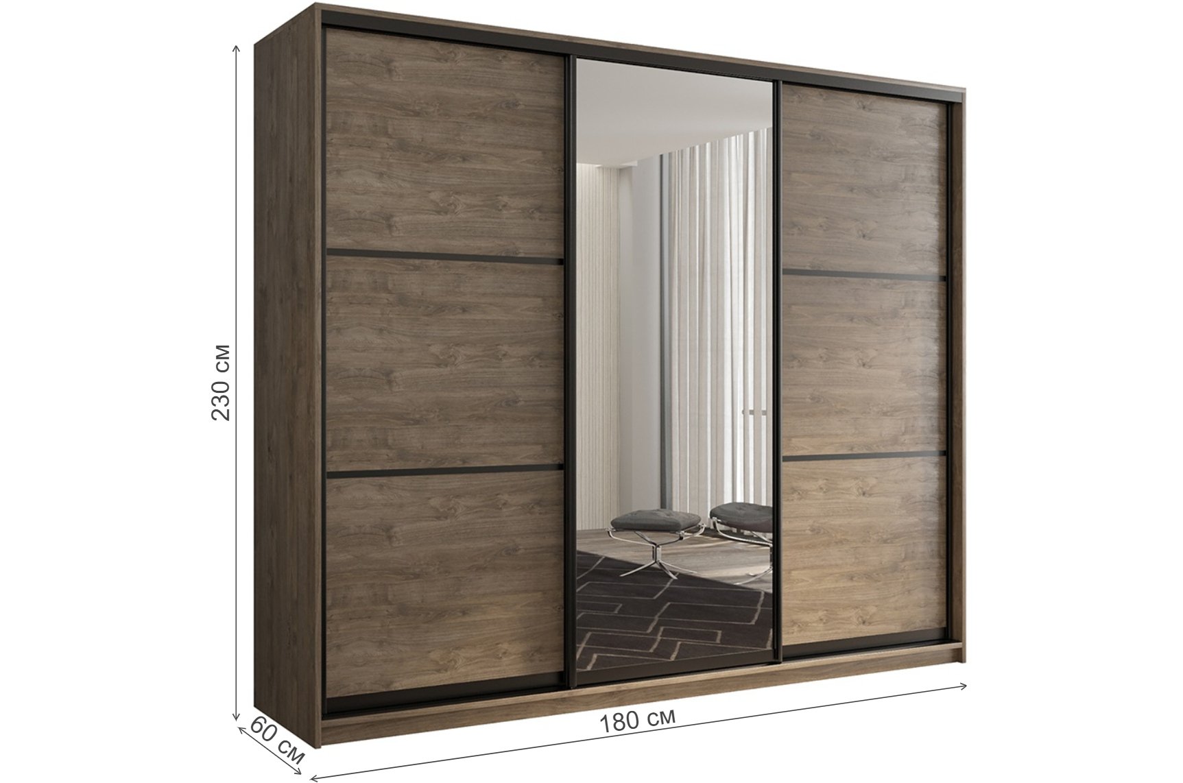 Шкаф-купе Кааппи 2 180х60 дуб харбор эспрессо