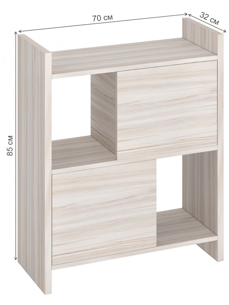 Стеллаж с дверцами 85 см карамель