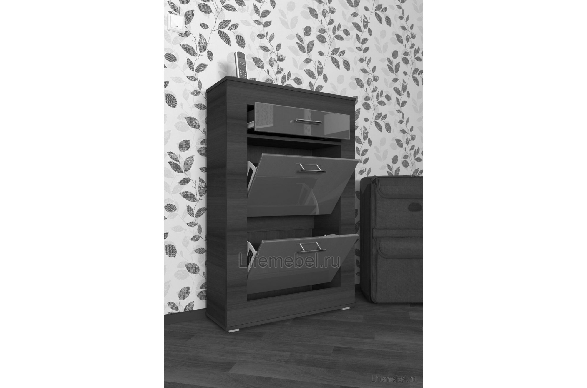 Обувница Мебелеф 23 итальянский орех / белый глянец