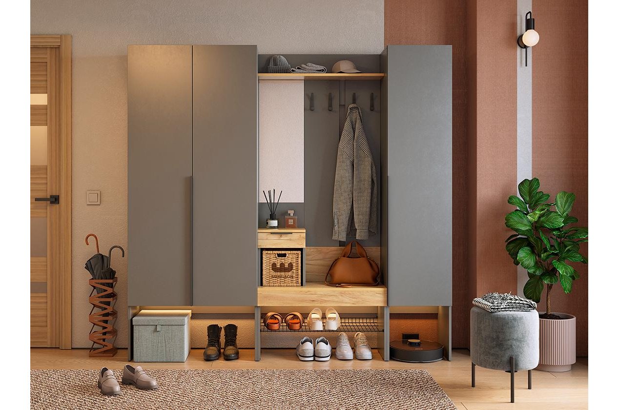 Модульная прихожая Баско К11 графит / дуб крафт золотой комплектация 11