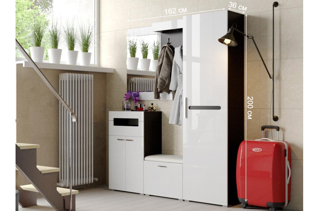 Модульная прихожая Фьюжн венге линум / белый глянец комплектация 1