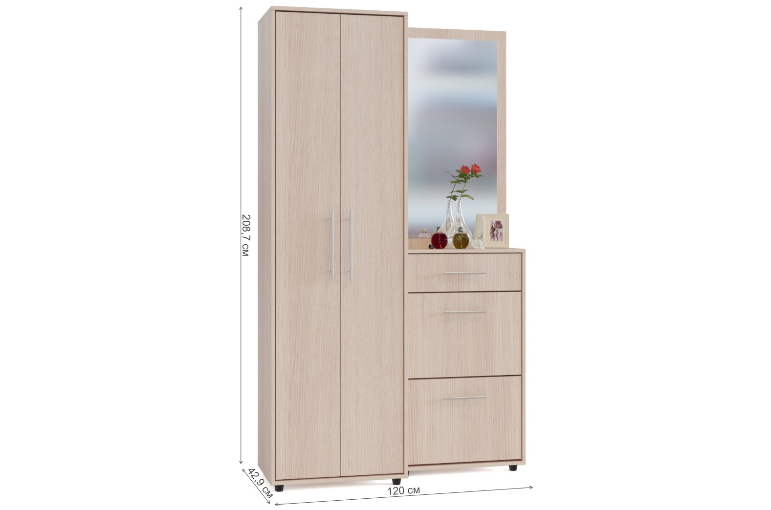 Модульная прихожая ШО-1 + ПЗ-3 + ТП-2 беленый дуб комплектация 6