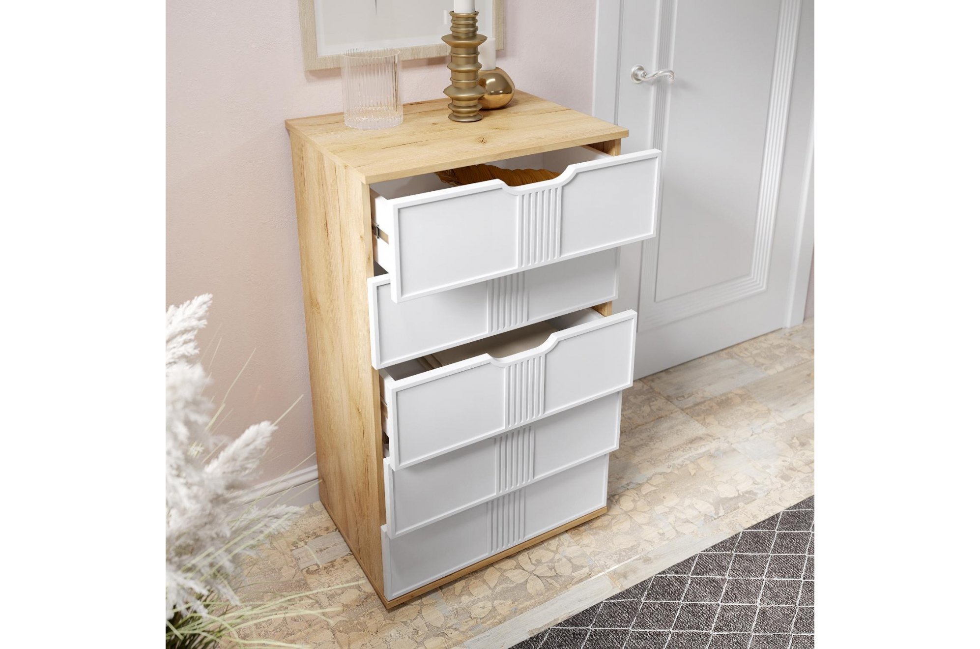 Комод Эмилия ЭЛ-18 дуб крафт золотой / меренга