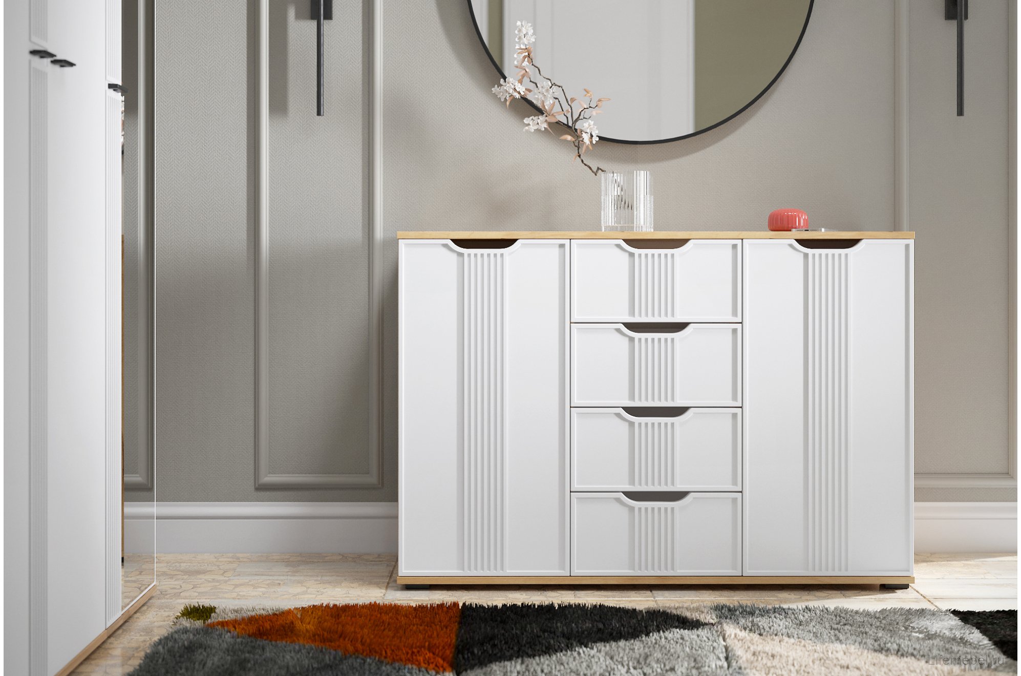 Комод Эмилия ЭЛ-21 дуб крафт золотой / меренга