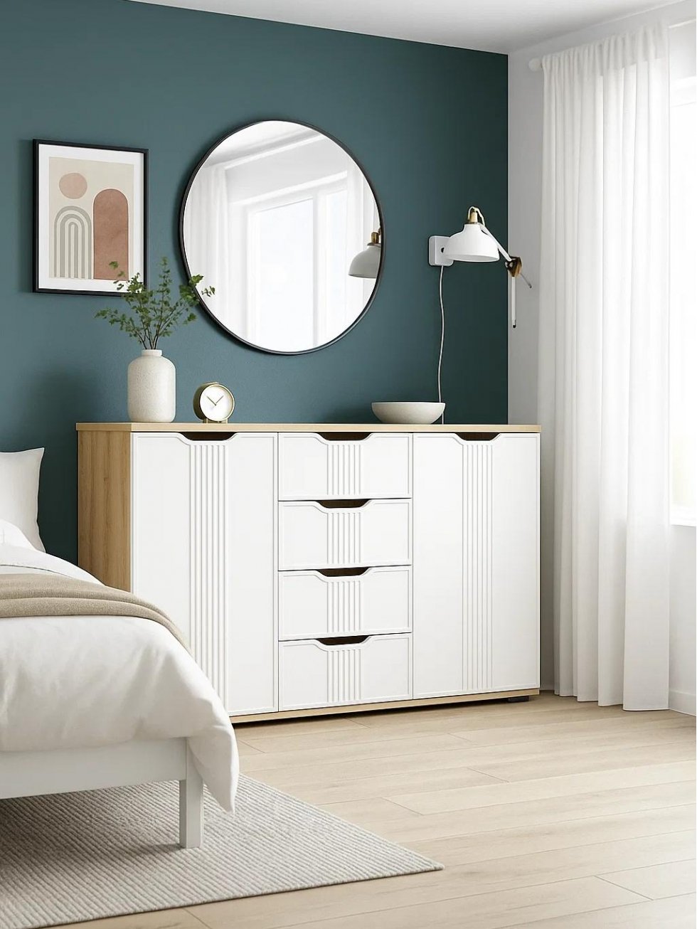 Комод Эмилия ЭЛ-21 дуб крафт золотой / меренга