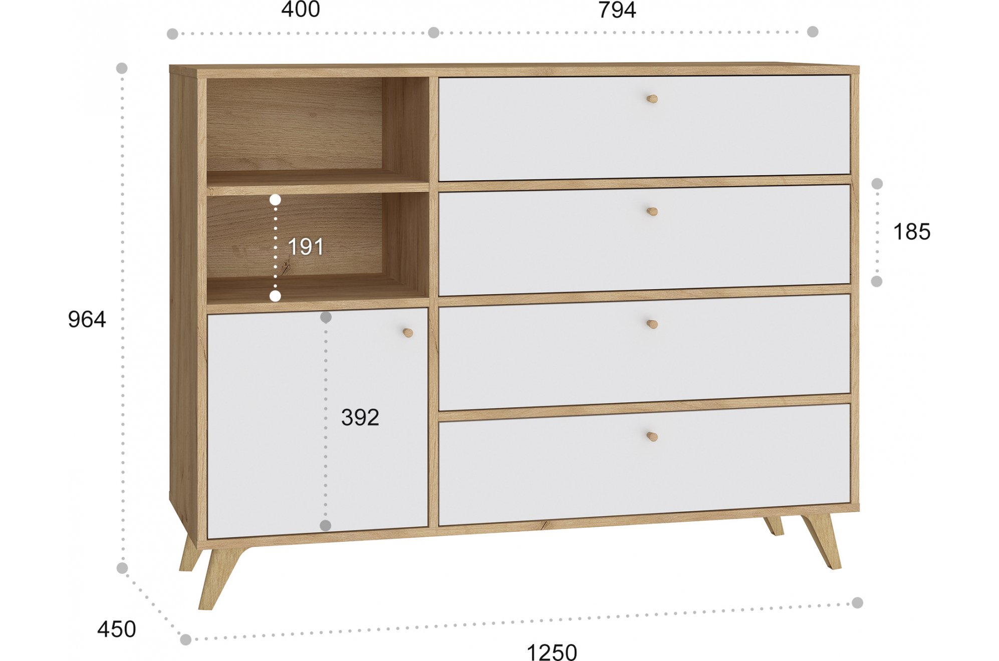 Комод Ирма ИР-12 дуб крафт / белый структурный
