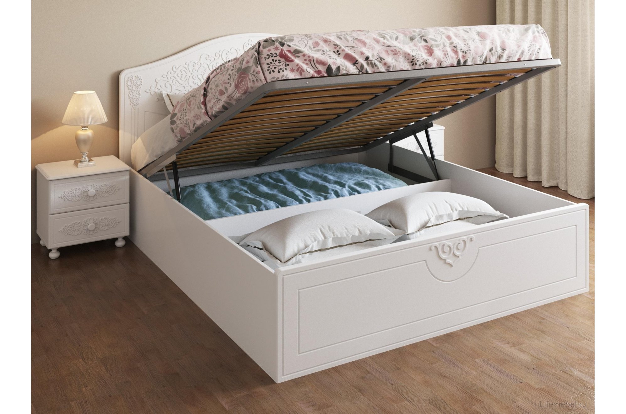 Двуспальная кровать Ассоль АС-30 160х200 с ПМ белое дерево