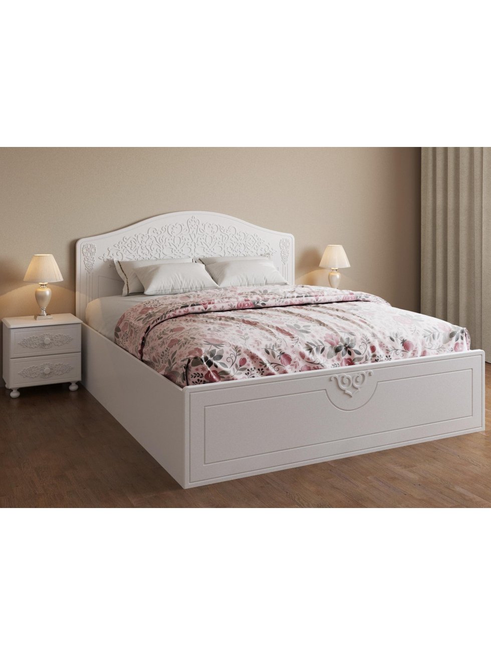 Двуспальная кровать Ассоль АС-30 160х200 с ПМ белое дерево