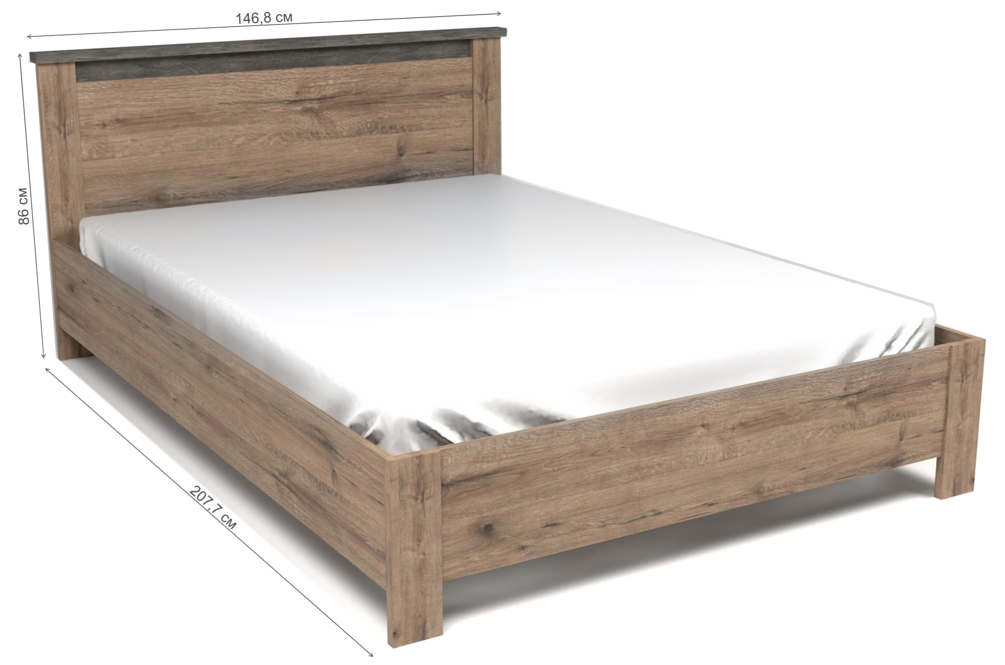 Полутораспальная кровать Денвер 140х200 дуб веллингтон