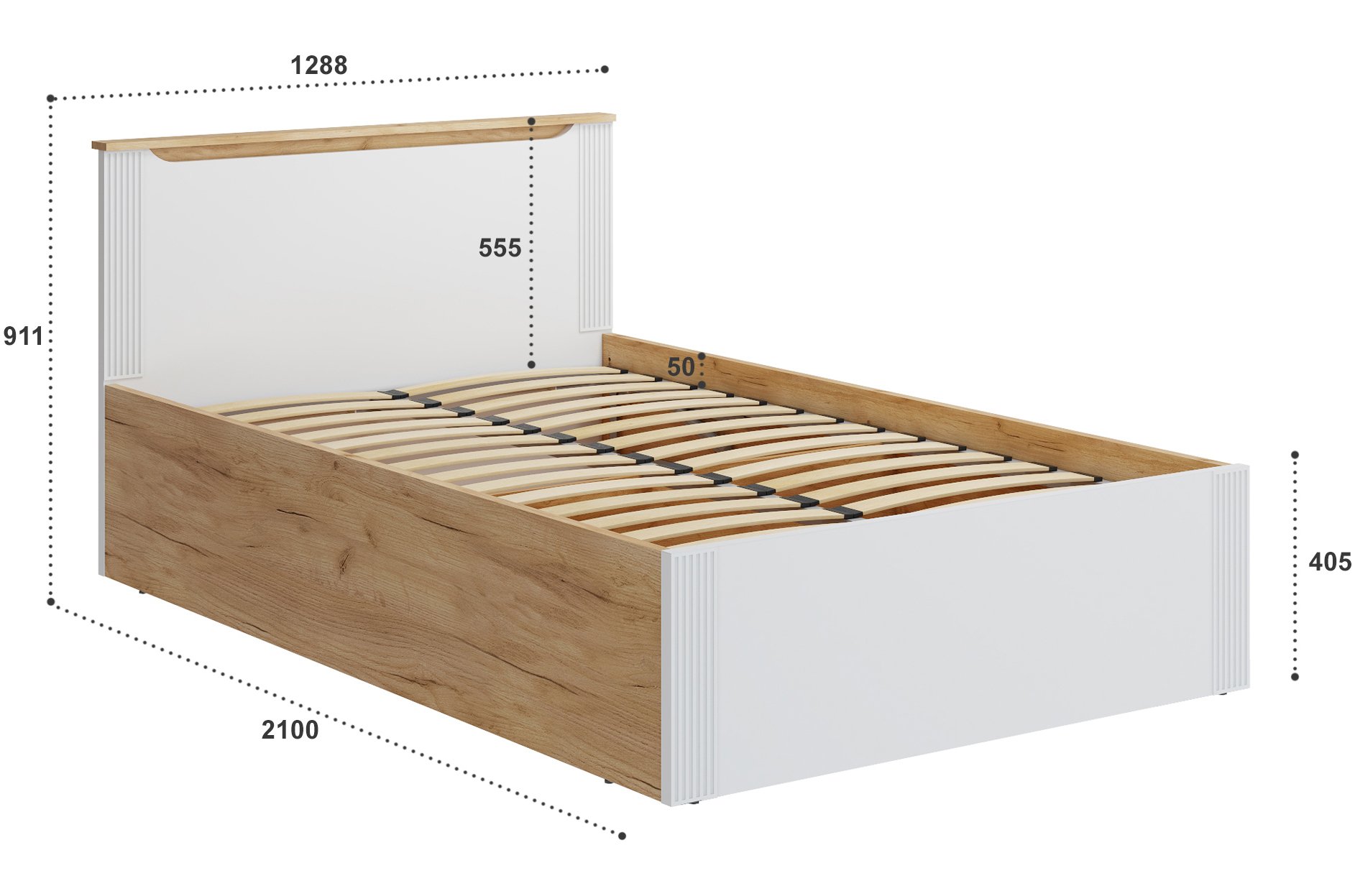 Полутораспальная кровать Эмилия ЭЛ-32 120х200 с ПМ дуб крафт золотой / меренга