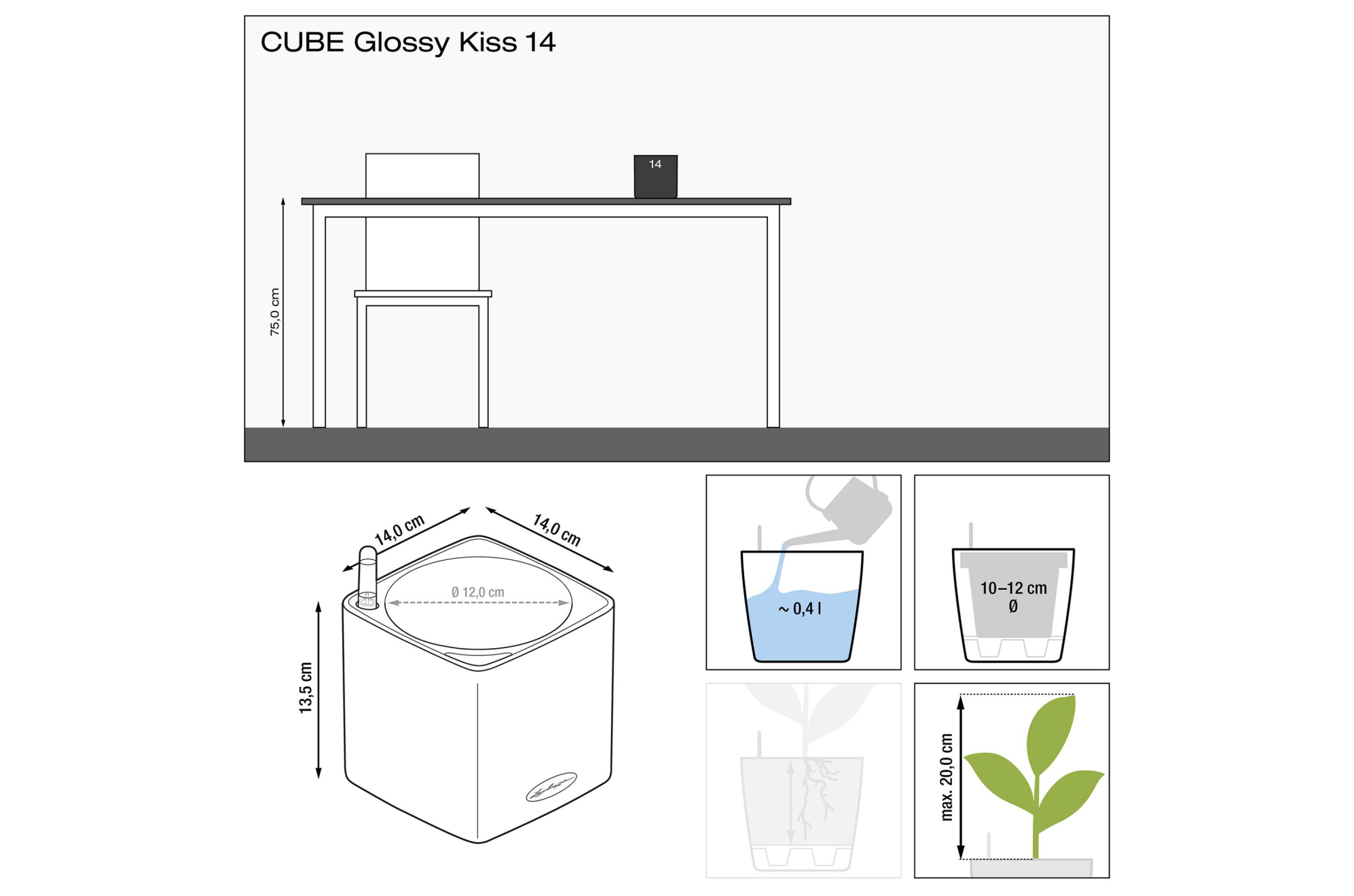 Кашпо Кьюб Глосси Кисс 14 кремовое