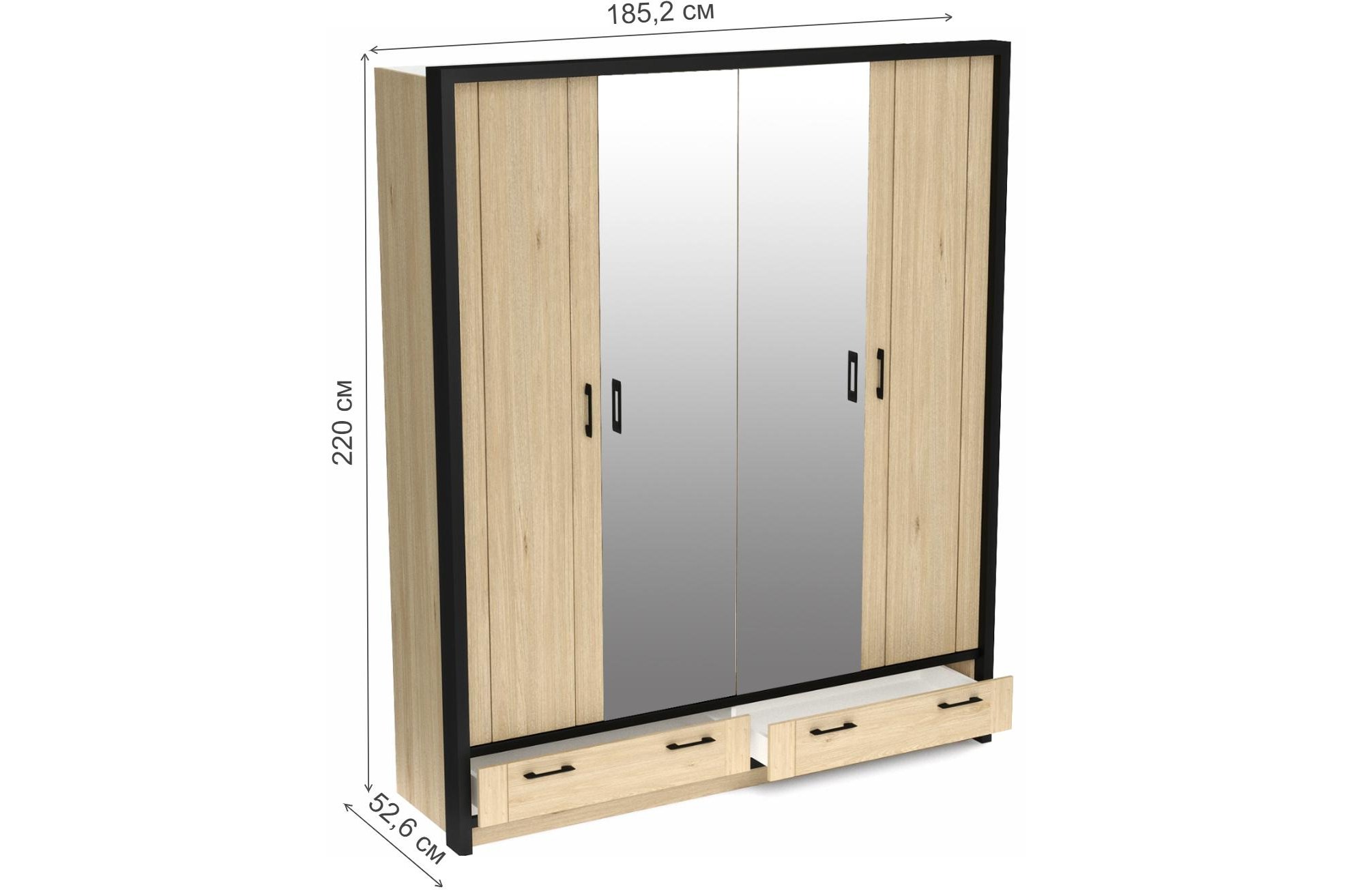 Шкаф Бостон четырехдверный с двумя зеркалами и обкладкой гикори джексон