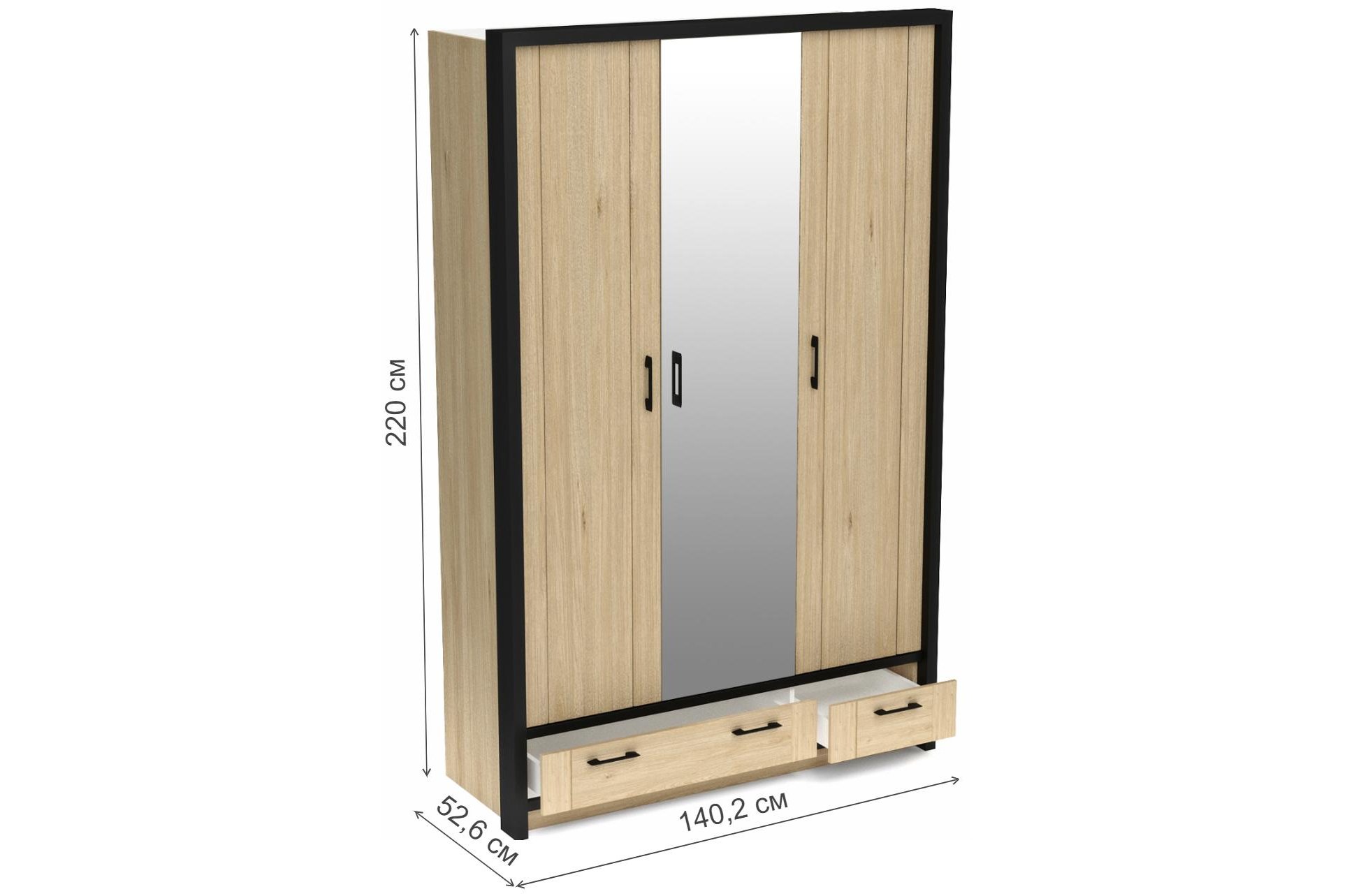 Шкаф Бостон трехдверный с одним зеркалом и обкладкой гикори джексон