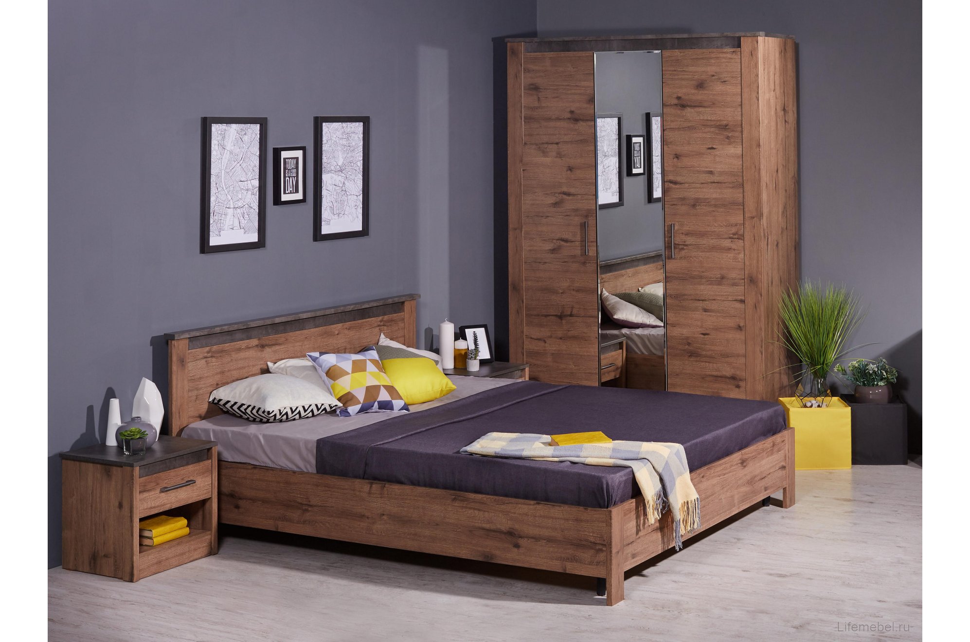 Шкаф Денвер трехдверный дуб веллингтон