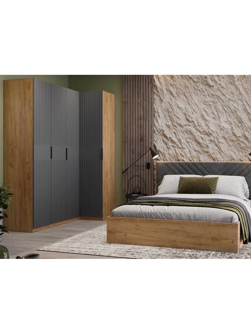 Шкаф Хилтон угловой дуб крафт золотой / графит матовый