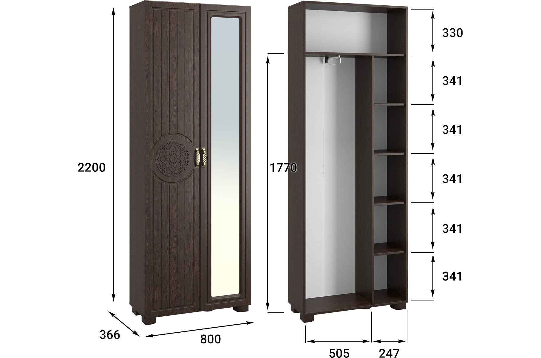 Шкаф Монблан МБ-21К комбинированный венге / орех шоколадный