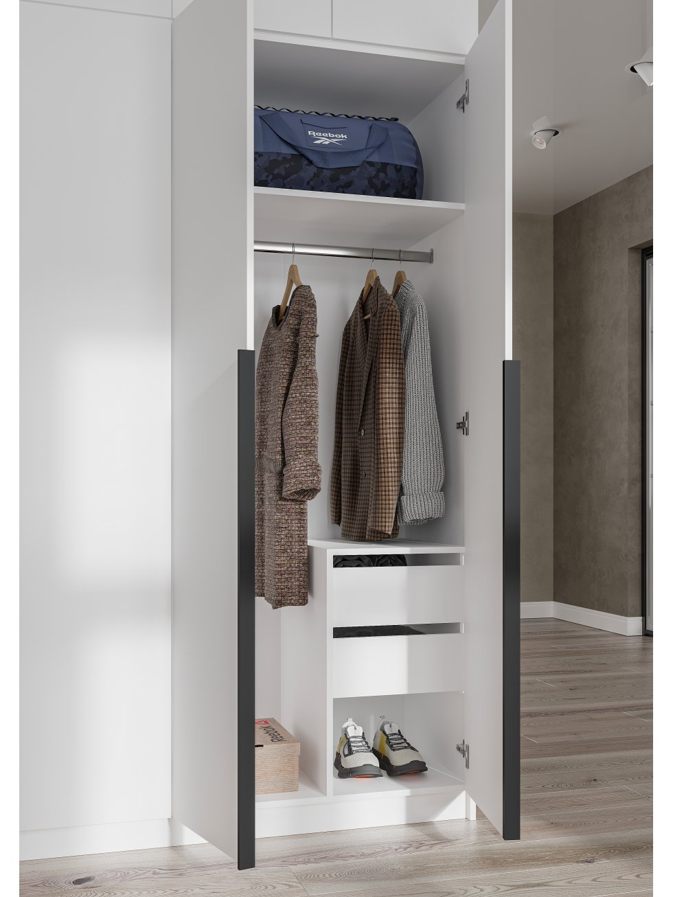 Шкаф Широн 800 белый / белый с антресолью