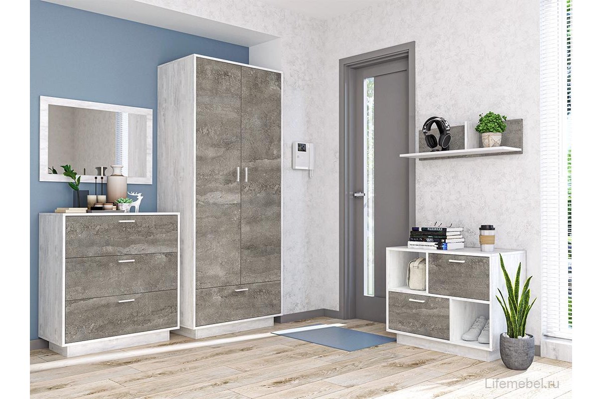 Шкаф Эго Шк-1 на подиуме бетон светлый / камень темный