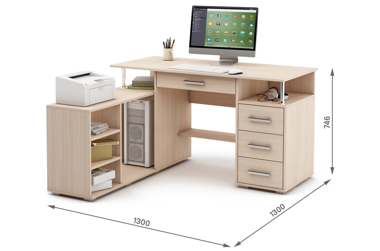 Компьютерный стол Амбер-11Я дуб молочный