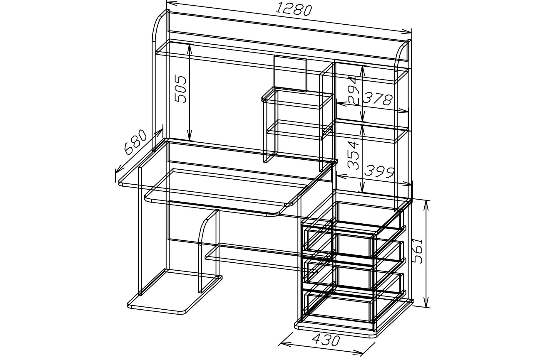 Компьютерный стол Мебелеф - 5 итальянский орех / черный глянец правый