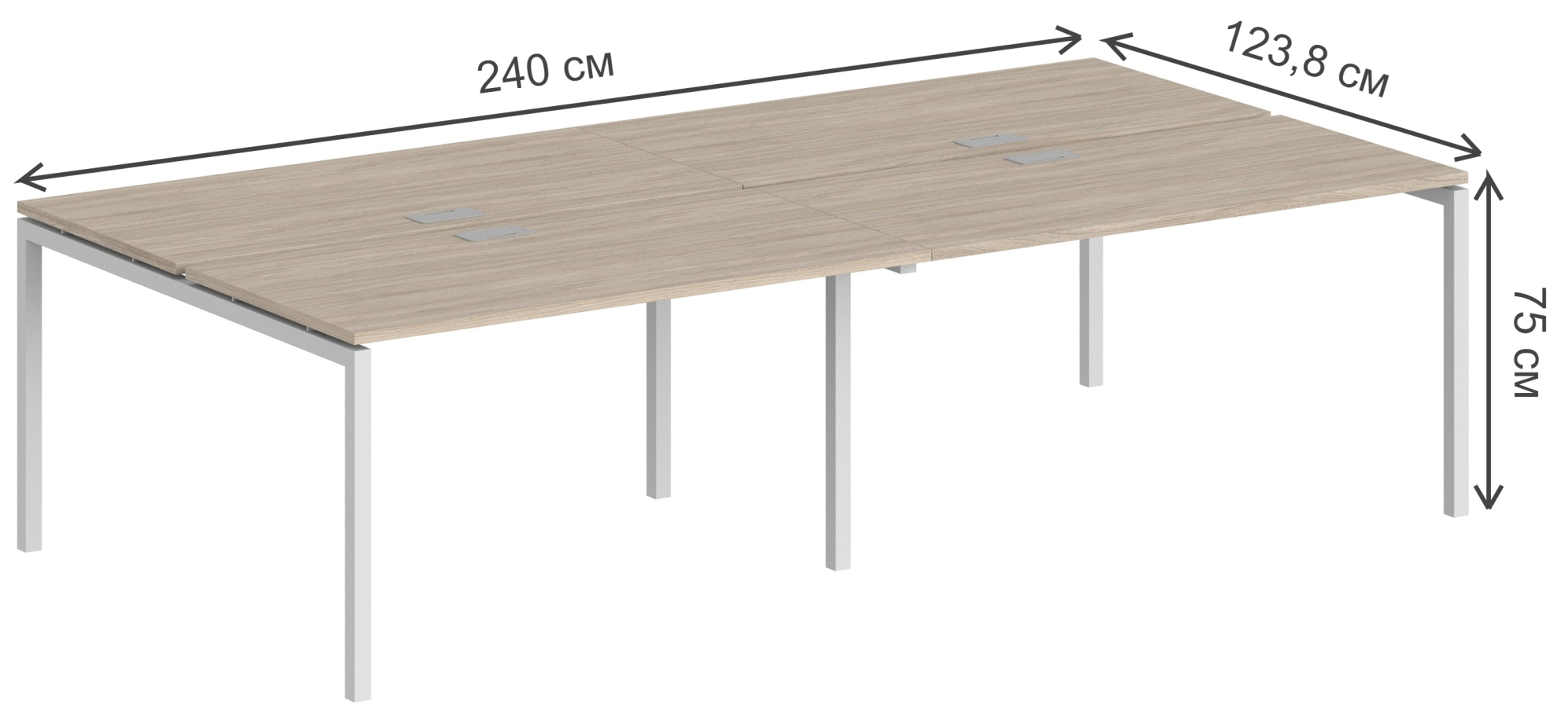 Компьютерный стол SG.251 2400х1238х750 40х40 дуб светлый / белый