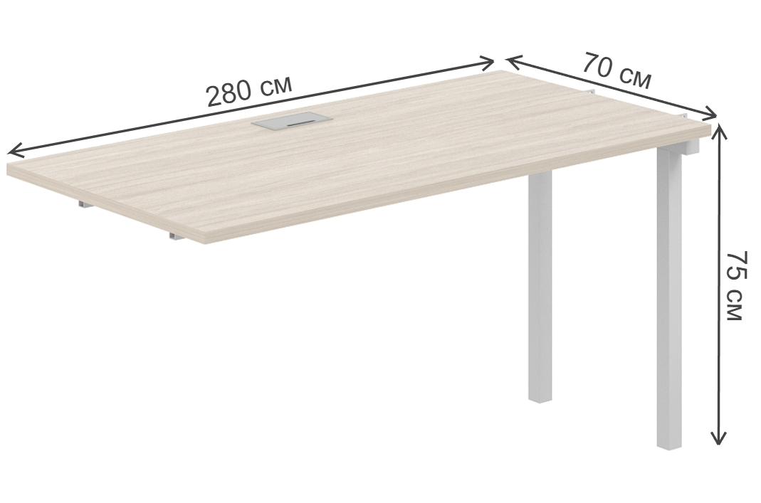 Приставка для письменного стола SG.265 2800х700х750 40х40 дуб светлый / белый