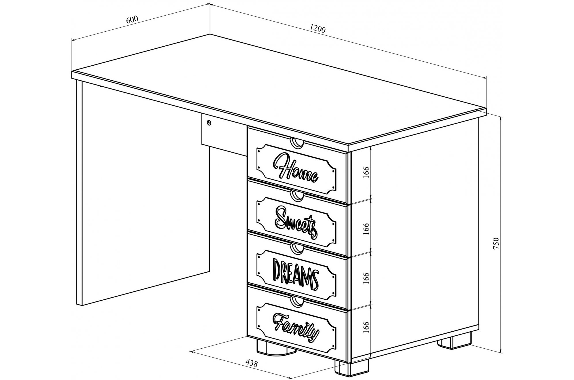 Письменный стол ДримСтар ДС-3 дуб эвок / дуб сонома темный