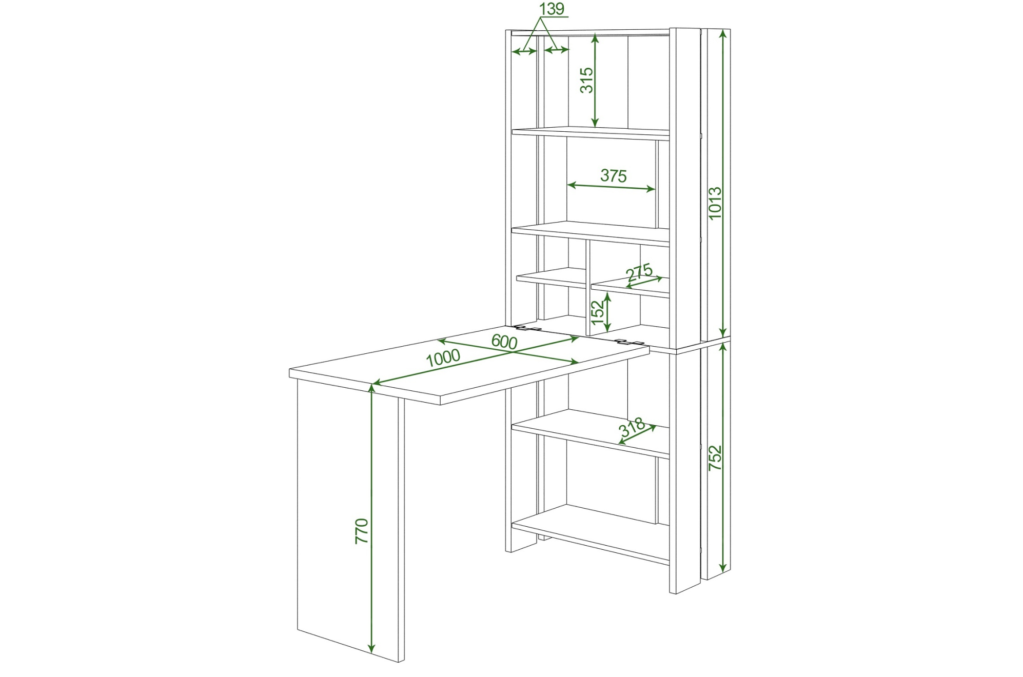 Письменный стол СТЛ-ОВХ +С100Прям без тумбы БЕН белый / нельсон