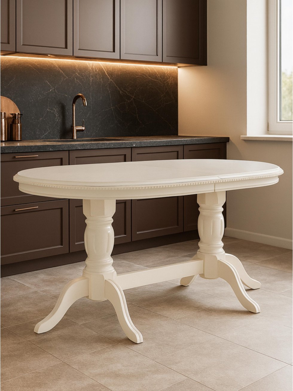 Деревянный стол Эвклаз овальный бежевый