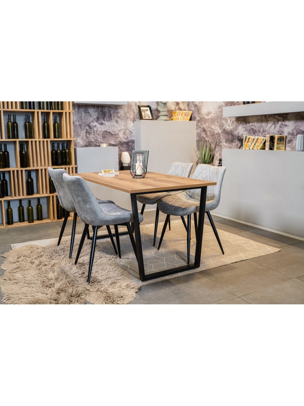 Стол Лота Лофт 140 25 мм черный матовый / дуб вотан