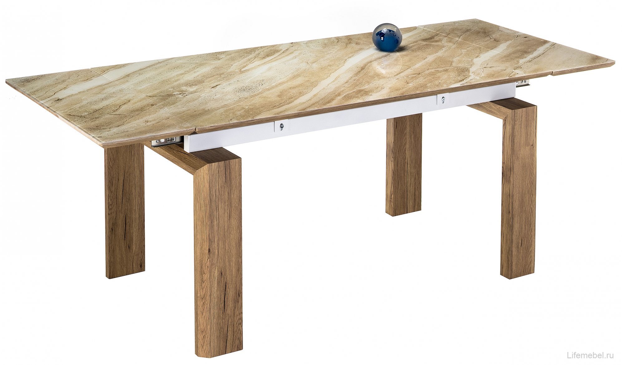 Стеклянный стол Давос бежевый мрамор / дуб монтана