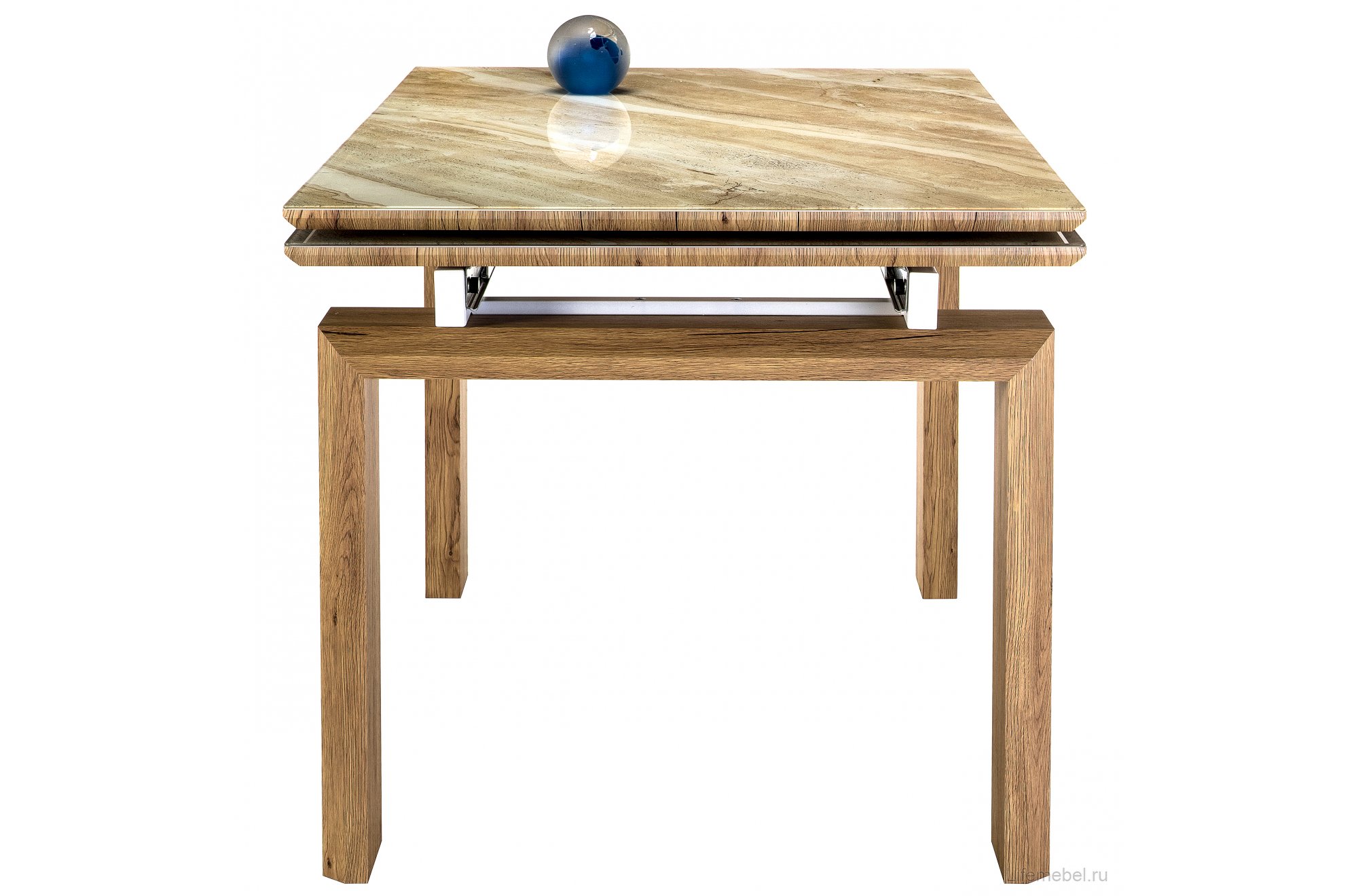 Стеклянный стол Давос бежевый мрамор / дуб монтана