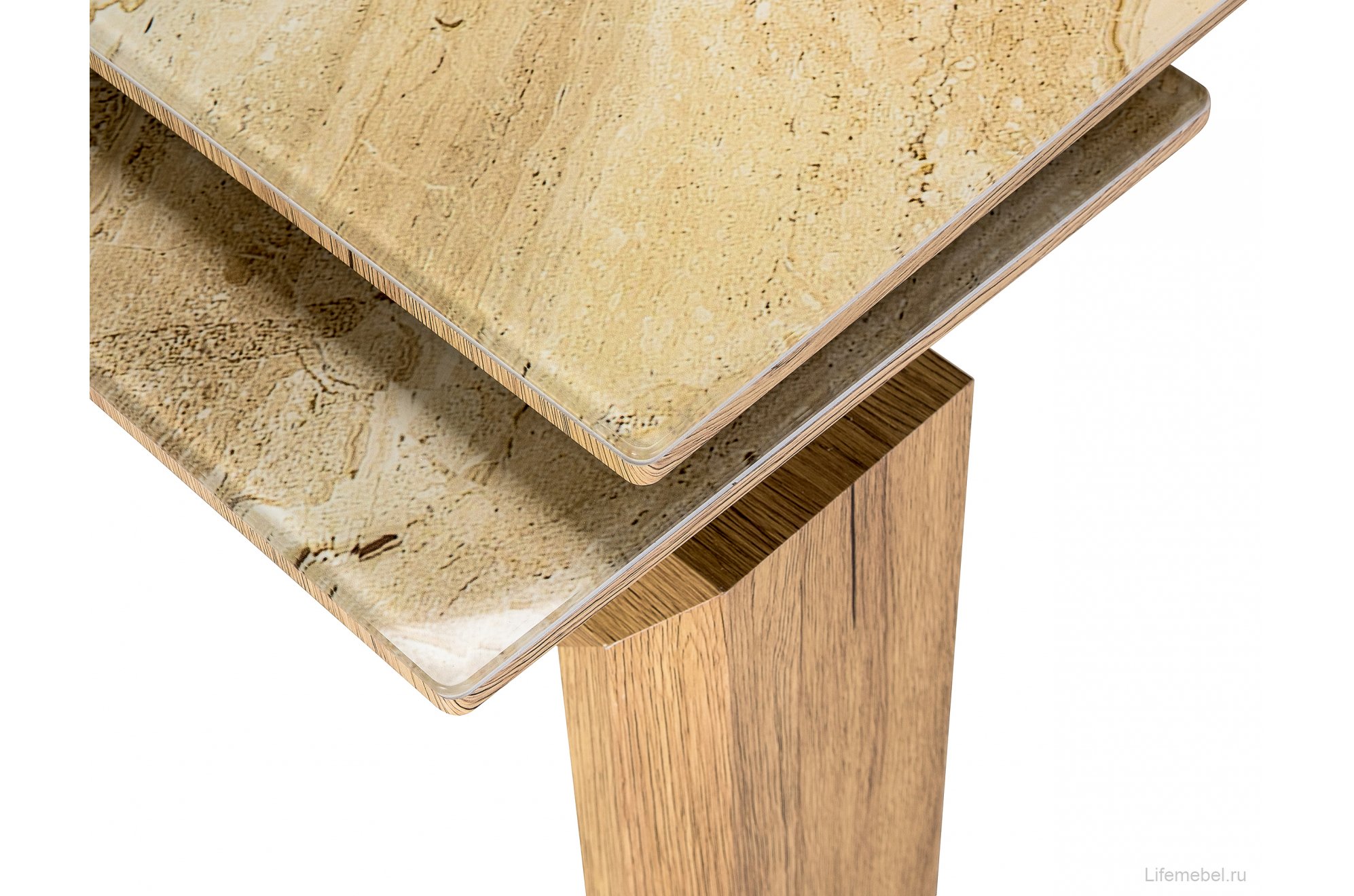 Стеклянный стол Давос бежевый мрамор / дуб монтана